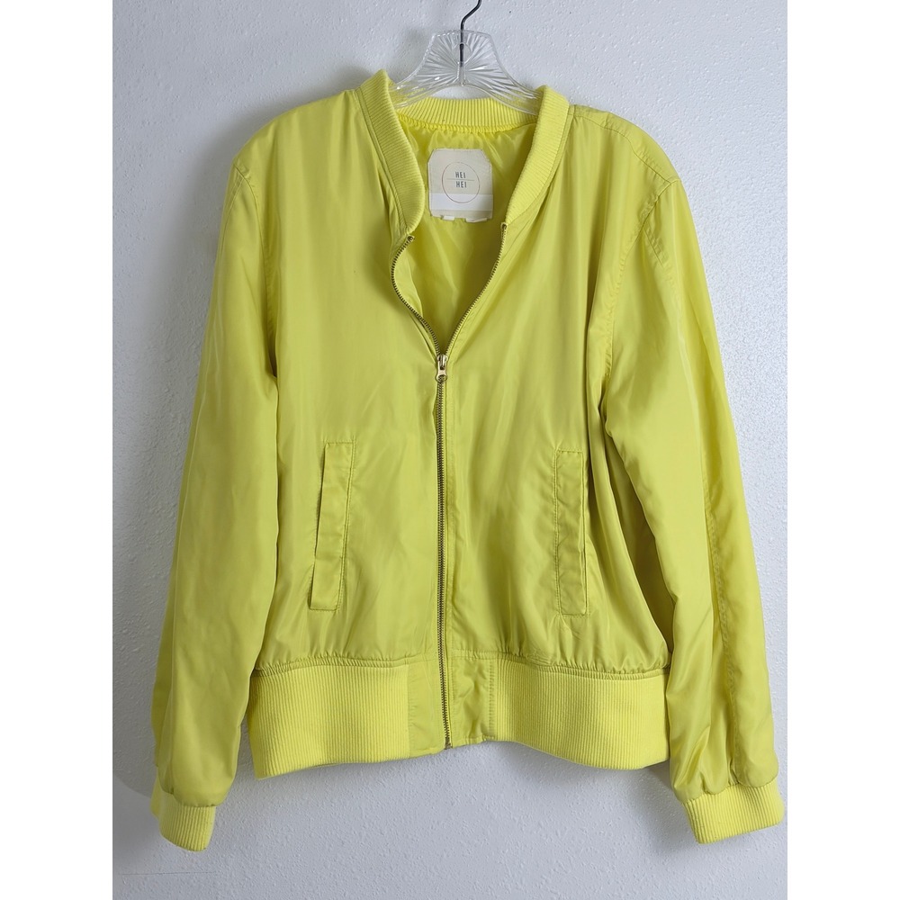 Anthropologie Hei Hei Yellow Bomber Jacket Zip Front Lightweight XL